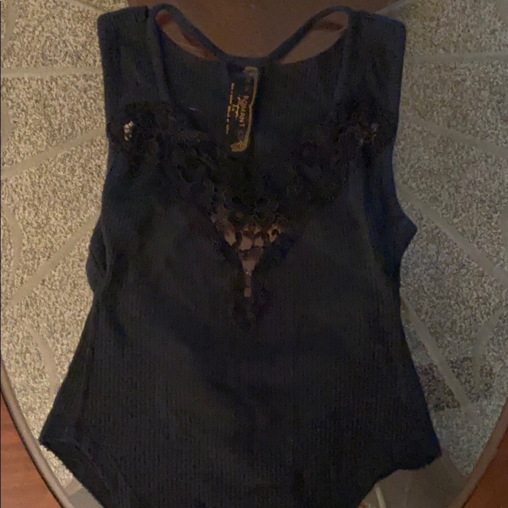 Free People Ribbed Tank with Lace Accent